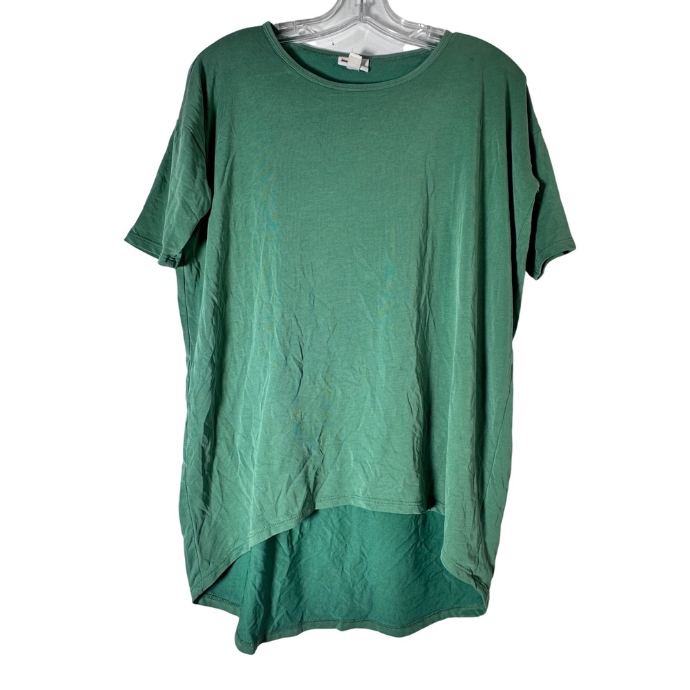 LuLaRoe Irma Tunic Top‎ Womens XXS Green Short Sleeve High Low Hem Oversized L26